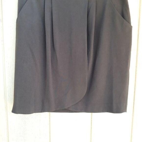 Larry Levine Skirt Stretch Mock Wrap Pockets Brown - Picture 5 of 7